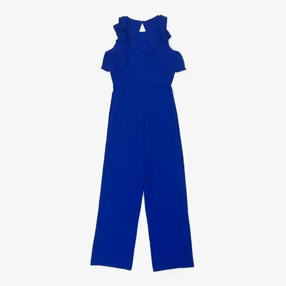 Julia Jordan Flutter Sleeve Jumpsuit Size 6 Cobalt Blue Wide Leg Glam‎ Cocktail - Picture 2 of 4